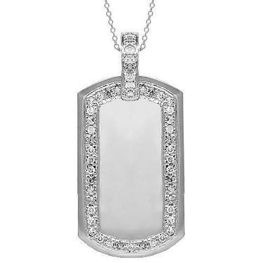 14K Solid White Gold Mens Diamond Dog Tag Pendant 1.97 Ctw